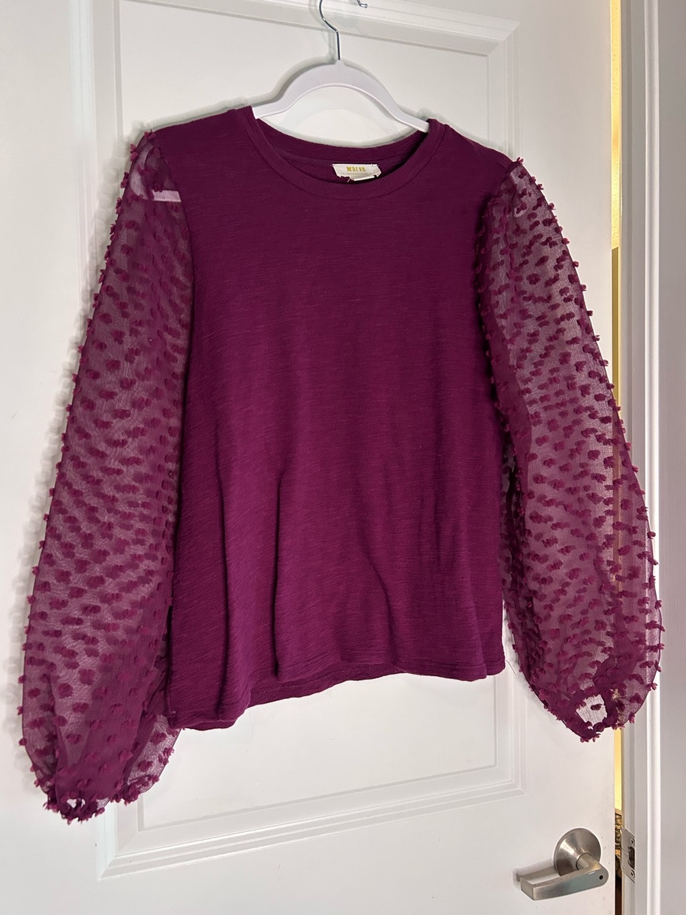 Anthropologie Plum Textured Balloon-Sleeve Pullover